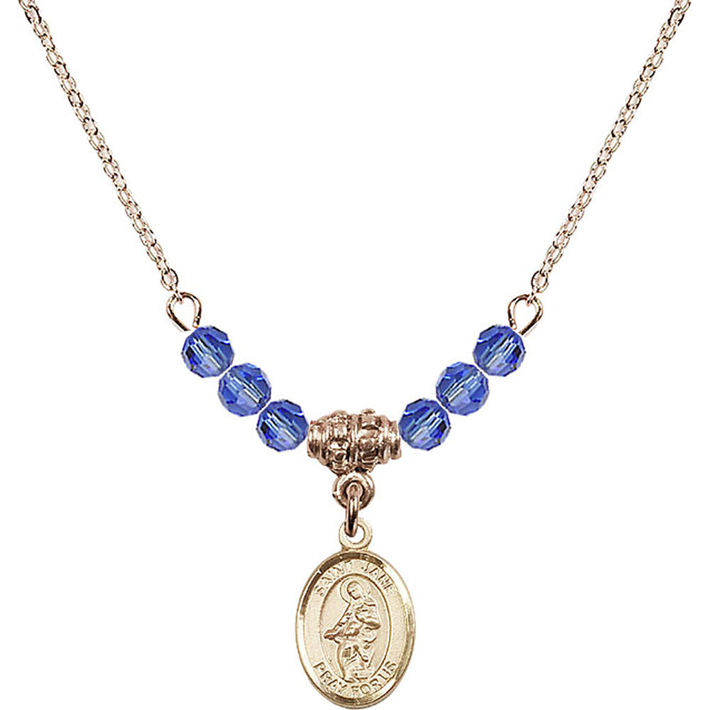 14kt Gold Filled Saint Jane of Valois Birthstone Necklace with Sapphire Beads - 9029