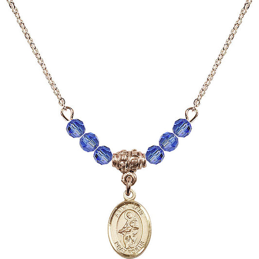 14kt Gold Filled Saint Jane of Valois Birthstone Necklace with Sapphire Beads - 9029