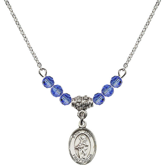 Sterling Silver Saint Jane of Valois Birthstone Necklace with Sapphire Beads - 9029