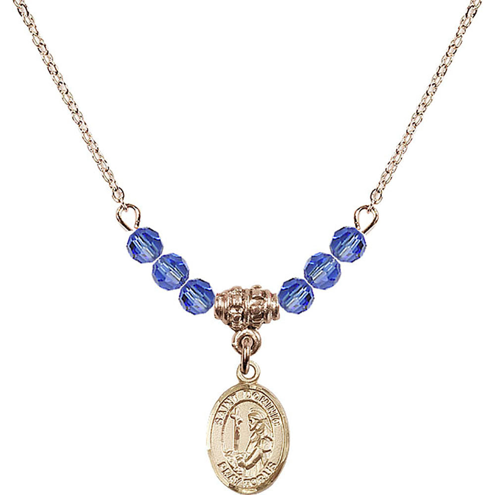 14kt Gold Filled Saint Dominic de Guzman Birthstone Necklace with Sapphire Beads - 9030