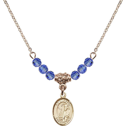 14kt Gold Filled Saint Elmo Birthstone Necklace with Sapphire Beads - 9031