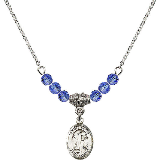 Sterling Silver Saint Elmo Birthstone Necklace with Sapphire Beads - 9031