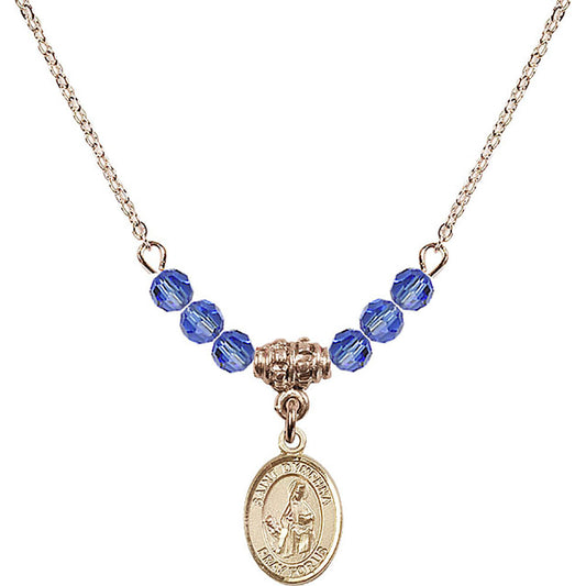 14kt Gold Filled Saint Dymphna Birthstone Necklace with Sapphire Beads - 9032