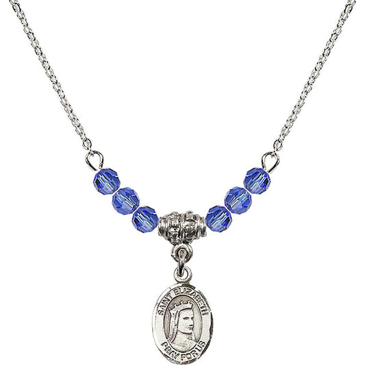 Sterling Silver Saint Elizabeth of Hungary Birthstone Necklace with Sapphire Beads - 9033