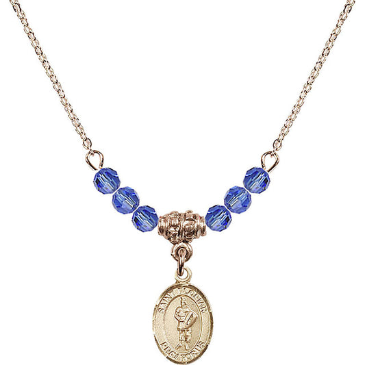 14kt Gold Filled Saint Florian Birthstone Necklace with Sapphire Beads - 9034