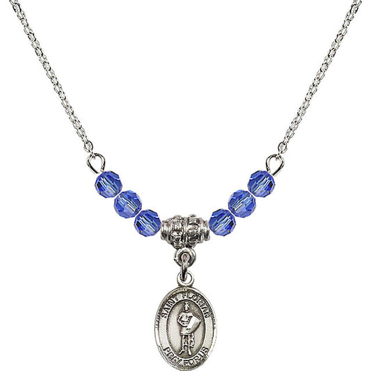 Sterling Silver Saint Florian Birthstone Necklace with Sapphire Beads - 9034