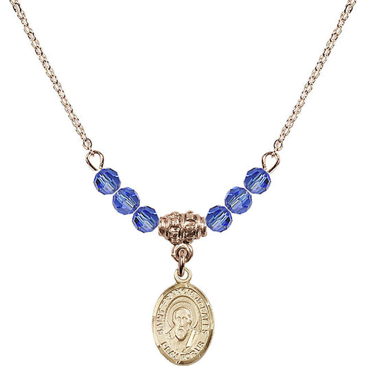 14kt Gold Filled Saint Francis de Sales Birthstone Necklace with Sapphire Beads - 9035