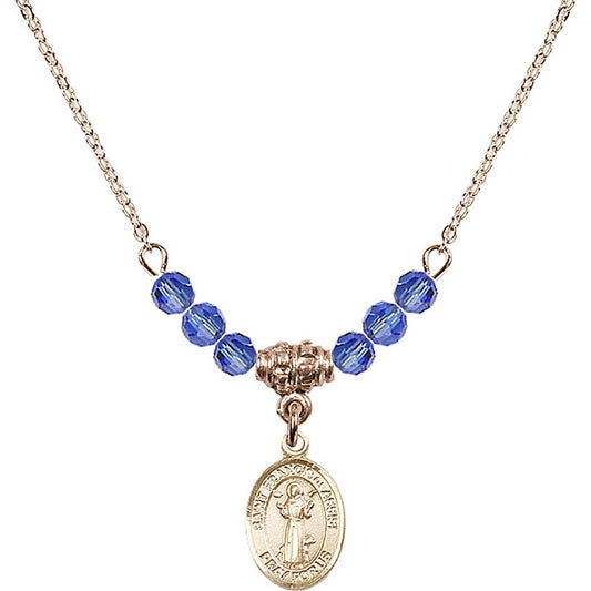 14kt Gold Filled Saint Francis of Assisi Birthstone Necklace with Sapphire Beads - 9036