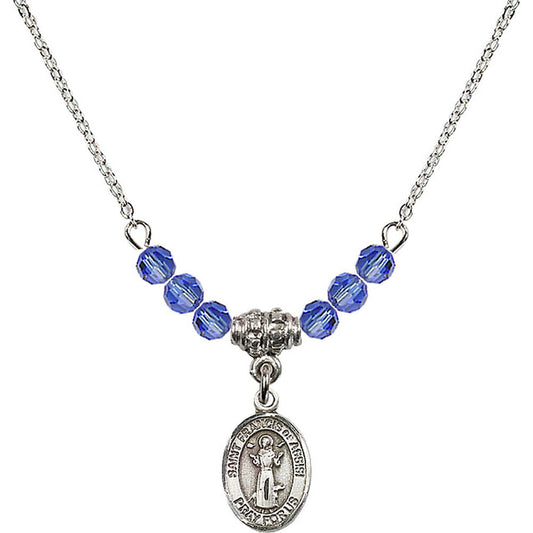 Sterling Silver Saint Francis of Assisi Birthstone Necklace with Sapphire Beads - 9036