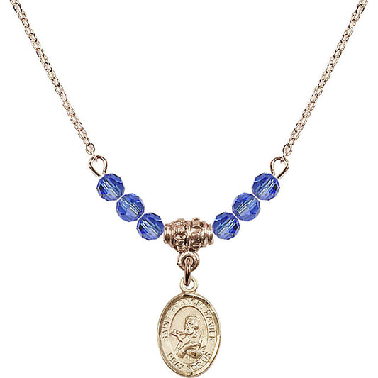 14kt Gold Filled Saint Francis Xavier Birthstone Necklace with Sapphire Beads - 9037