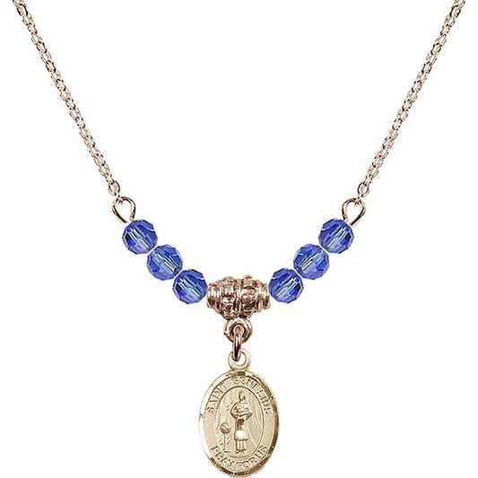14kt Gold Filled Saint Genesius of Rome Birthstone Necklace with Sapphire Beads - 9038
