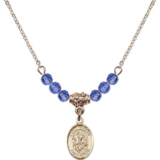 14kt Gold Filled Saint George Birthstone Necklace with Sapphire Beads - 9040