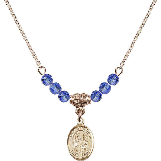 14kt Gold Filled Saint Genevieve Birthstone Necklace with Sapphire Beads - 9041