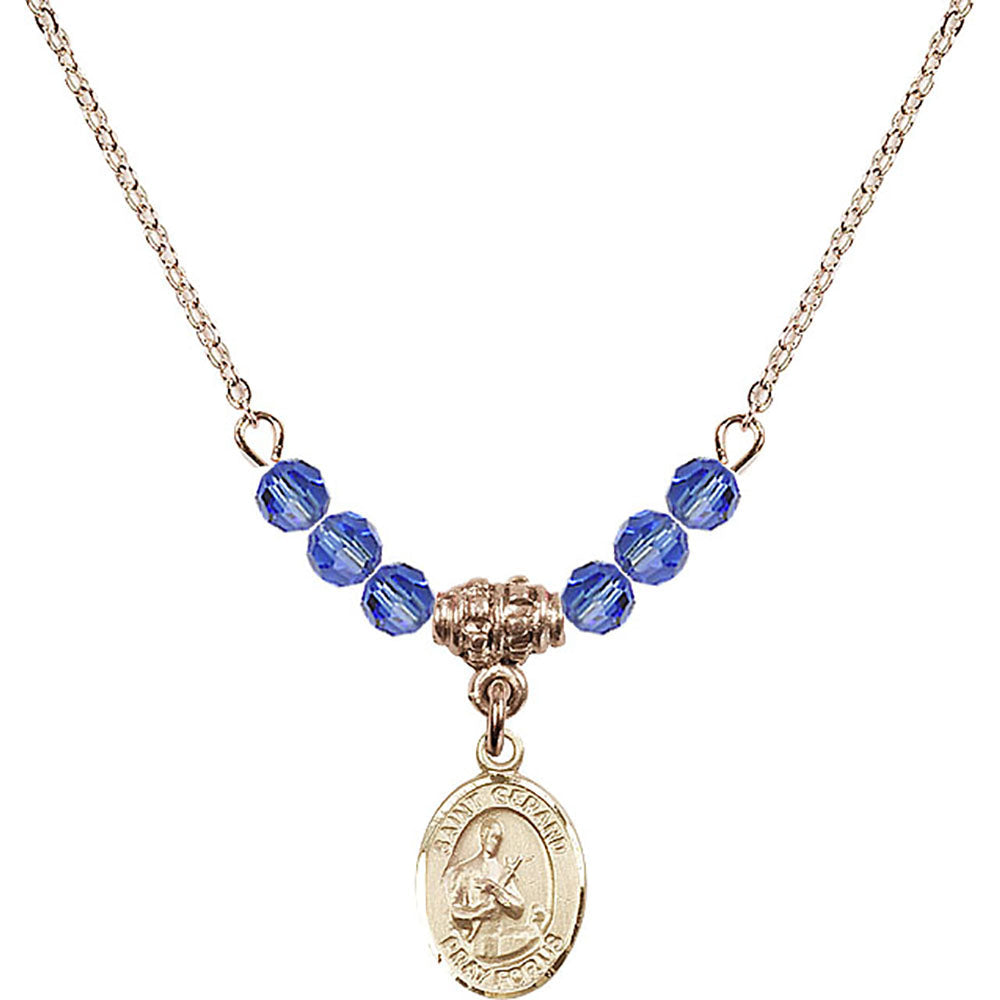14kt Gold Filled Saint Gerard Majella Birthstone Necklace with Sapphire Beads - 9042
