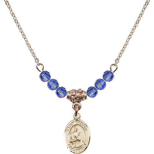14kt Gold Filled Saint Gerard Majella Birthstone Necklace with Sapphire Beads - 9042