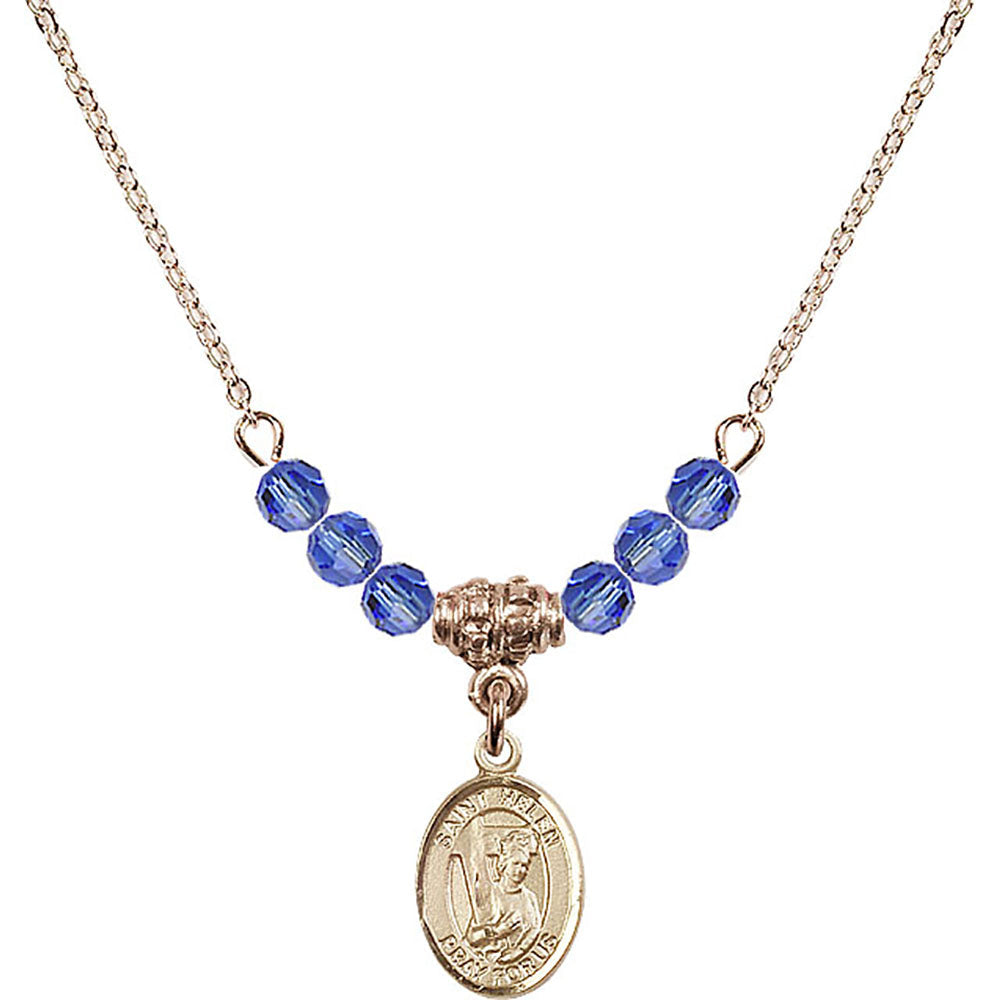 14kt Gold Filled Saint Helen Birthstone Necklace with Sapphire Beads - 9043