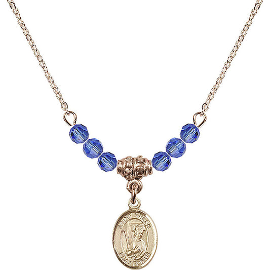 14kt Gold Filled Saint Helen Birthstone Necklace with Sapphire Beads - 9043