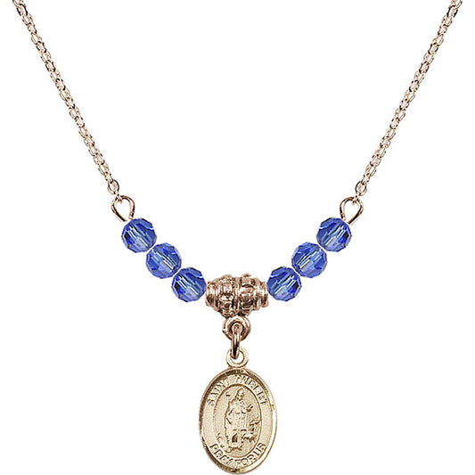 14kt Gold Filled Saint Hubert of Liege Birthstone Necklace with Sapphire Beads - 9045