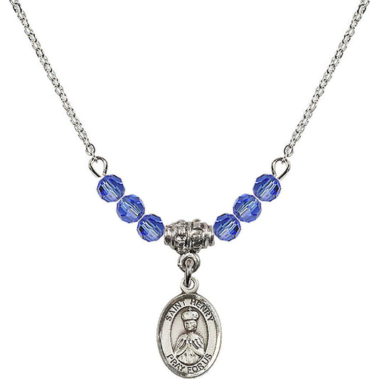 Sterling Silver Saint Henry II Birthstone Necklace with Sapphire Beads - 9046