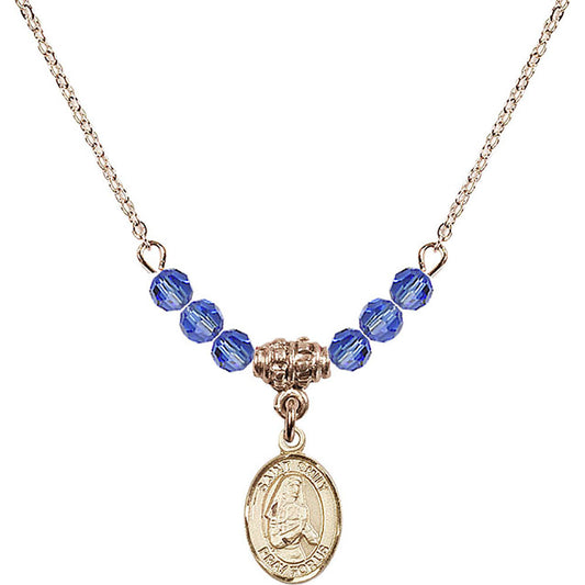 14kt Gold Filled Saint Emily de Vialar Birthstone Necklace with Sapphire Beads - 9047