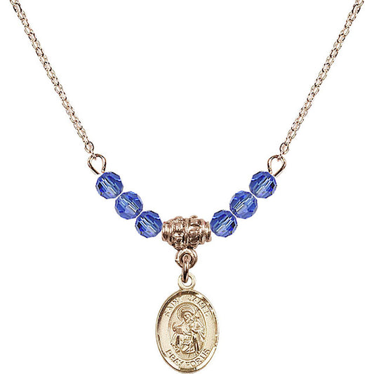14kt Gold Filled Saint James the Greater Birthstone Necklace with Sapphire Beads - 9050