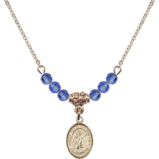 14kt Gold Filled Saint John the Baptist Birthstone Necklace with Sapphire Beads - 9054