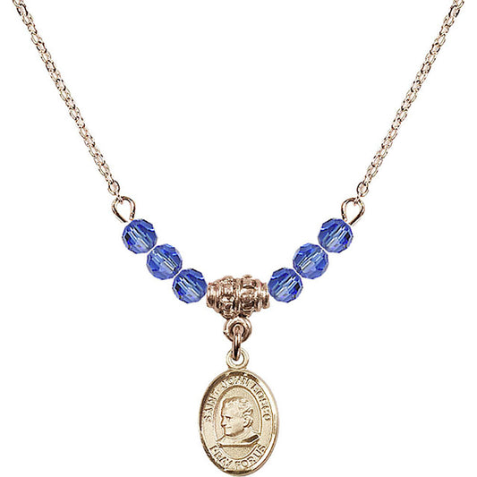 14kt Gold Filled Saint John Bosco Birthstone Necklace with Sapphire Beads - 9055
