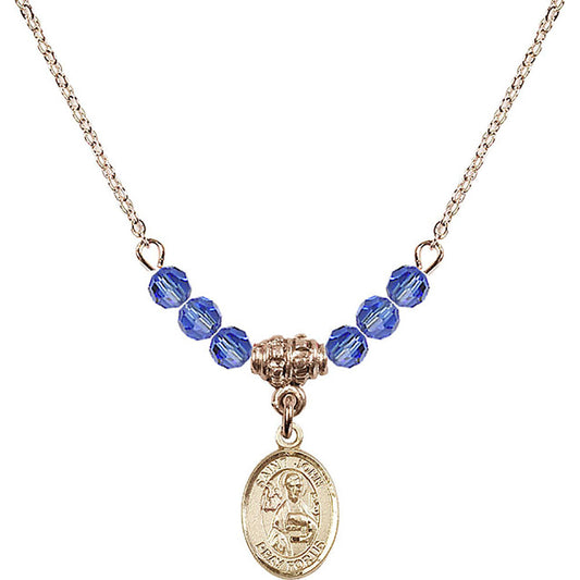 14kt Gold Filled Saint John the Apostle Birthstone Necklace with Sapphire Beads - 9056