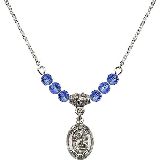 Sterling Silver Saint John the Apostle Birthstone Necklace with Sapphire Beads - 9056