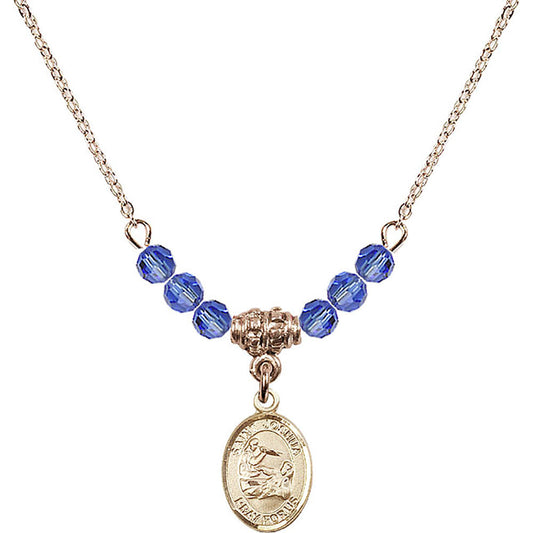 14kt Gold Filled Saint Joshua Birthstone Necklace with Sapphire Beads - 9059