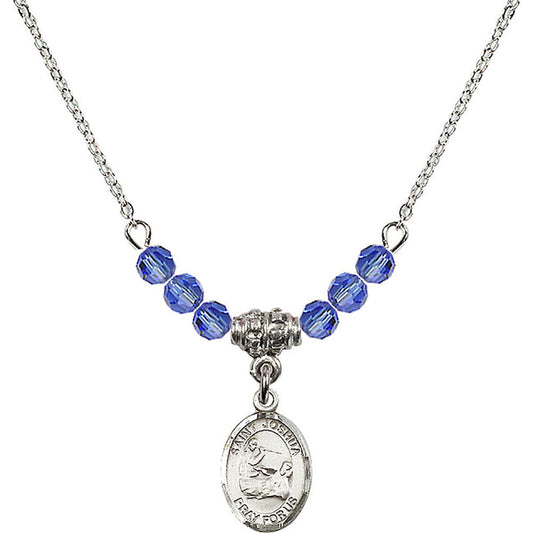 Sterling Silver Saint Joshua Birthstone Necklace with Sapphire Beads - 9059