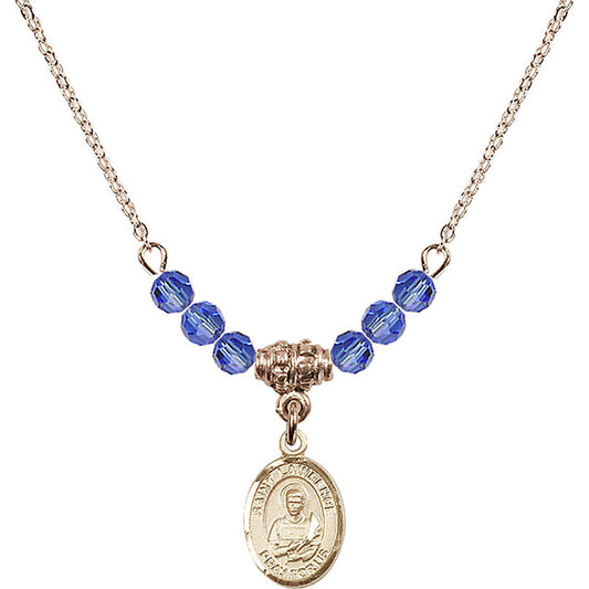 14kt Gold Filled Saint Lawrence Birthstone Necklace with Sapphire Beads - 9063
