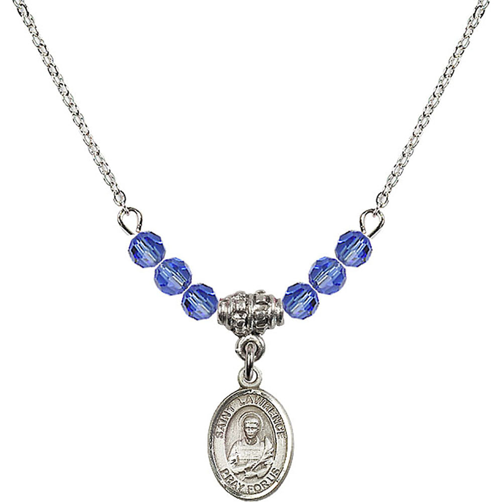 Sterling Silver Saint Lawrence Birthstone Necklace with Sapphire Beads - 9063