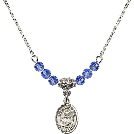 Sterling Silver Saint Lawrence Birthstone Necklace with Sapphire Beads - 9063