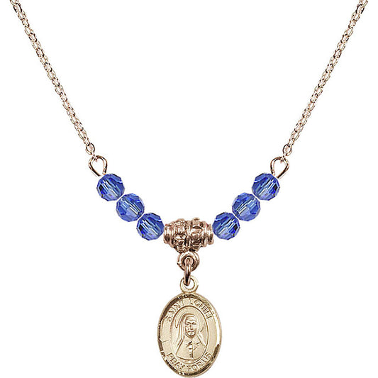 14kt Gold Filled Saint Louise de Marillac Birthstone Necklace with Sapphire Beads - 9064