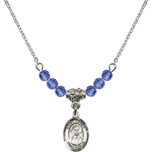Sterling Silver Saint Louise de Marillac Birthstone Necklace with Sapphire Beads - 9064