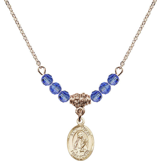 14kt Gold Filled Saint Lucia of Syracuse Birthstone Necklace with Sapphire Beads - 9065