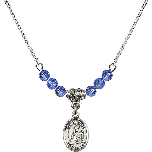 Sterling Silver Saint Lucia of Syracuse Birthstone Necklace with Sapphire Beads - 9065