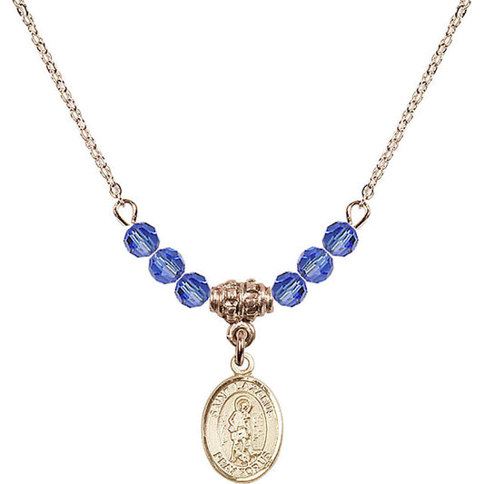 14kt Gold Filled Saint Lazarus Birthstone Necklace with Sapphire Beads - 9066