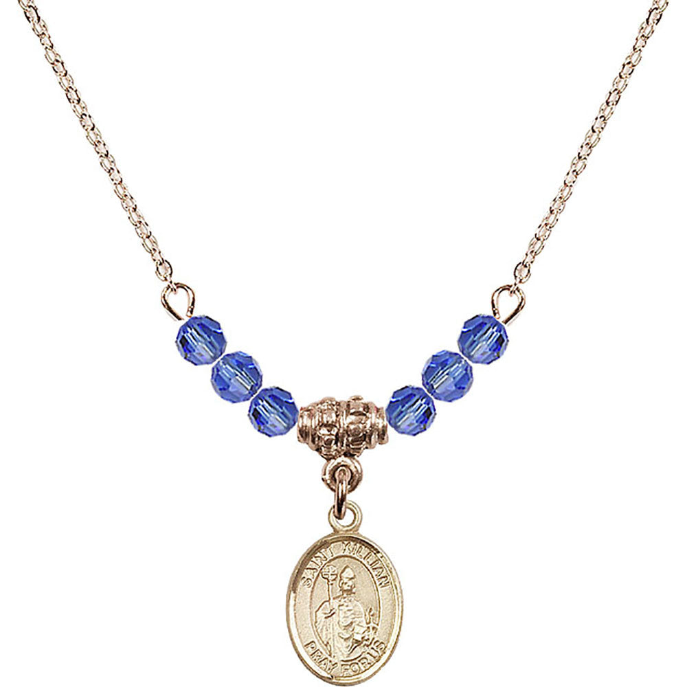 14kt Gold Filled Saint Kilian Birthstone Necklace with Sapphire Beads - 9067