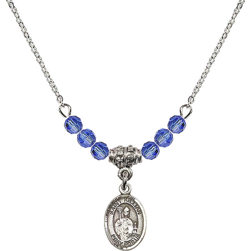 Sterling Silver Saint Kilian Birthstone Necklace with Sapphire Beads - 9067
