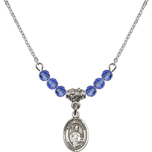 Sterling Silver Saint Kilian Birthstone Necklace with Sapphire Beads - 9067