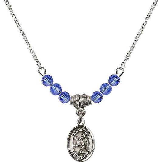 Sterling Silver Saint Luke the Apostle Birthstone Necklace with Sapphire Beads - 9068