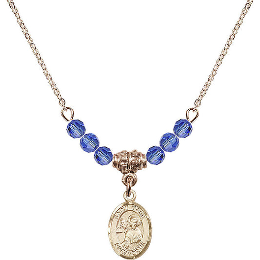 14kt Gold Filled Saint Mark the Evangelist Birthstone Necklace with Sapphire Beads - 9070