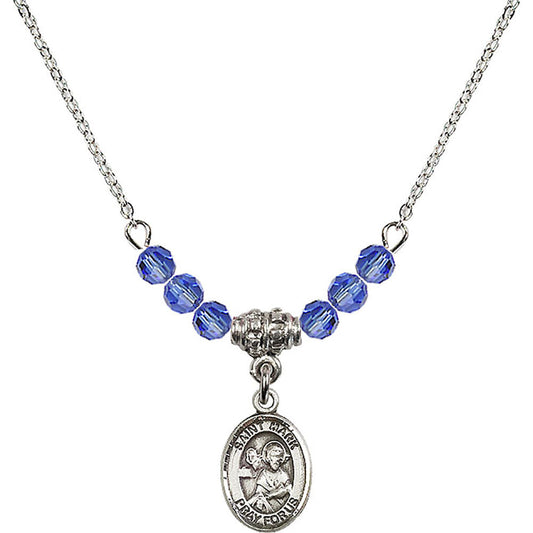 Sterling Silver Saint Mark the Evangelist Birthstone Necklace with Sapphire Beads - 9070