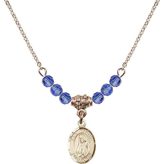14kt Gold Filled Saint Martha Birthstone Necklace with Sapphire Beads - 9075
