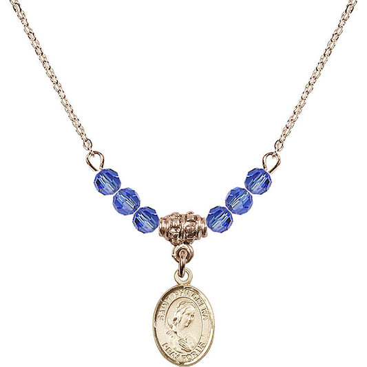 14kt Gold Filled Saint Philomena Birthstone Necklace with Sapphire Beads - 9077