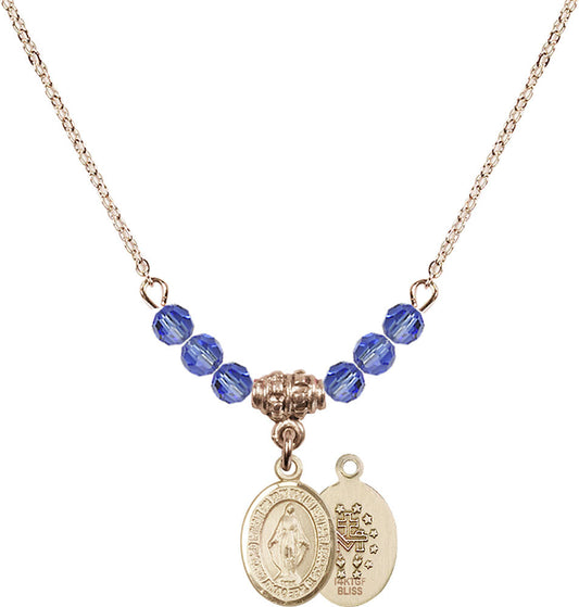 14kt Gold Filled Miraculous Birthstone Necklace with Sapphire Beads - 9078