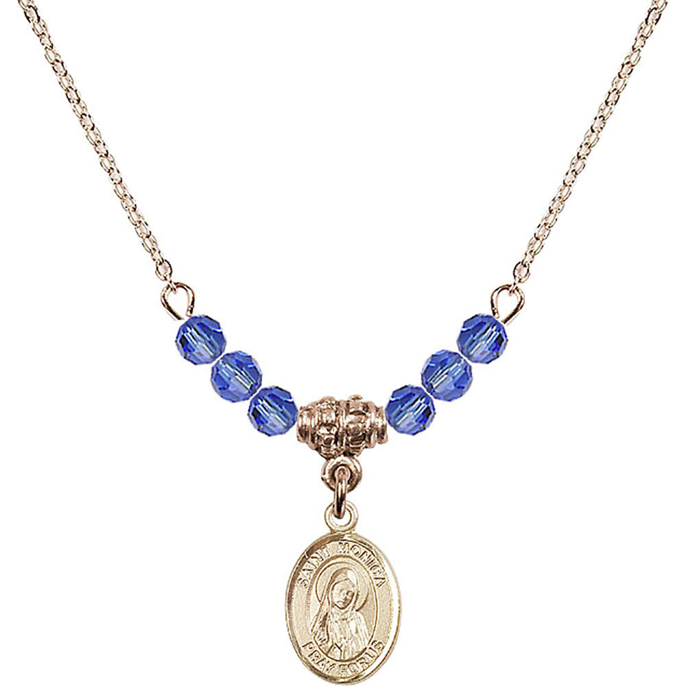 14kt Gold Filled Saint Monica Birthstone Necklace with Sapphire Beads - 9079