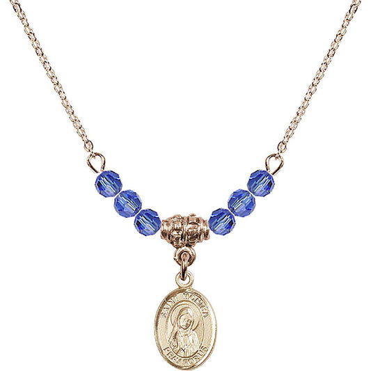 14kt Gold Filled Saint Monica Birthstone Necklace with Sapphire Beads - 9079